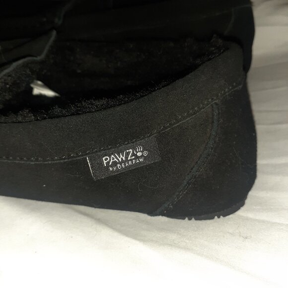 PAWZ BEARPAW BLACK LEATHER SLIPPERS SLIP ON SHEEPSKIN LINED-MENS SIZE 9 - Picture 2 of 7
